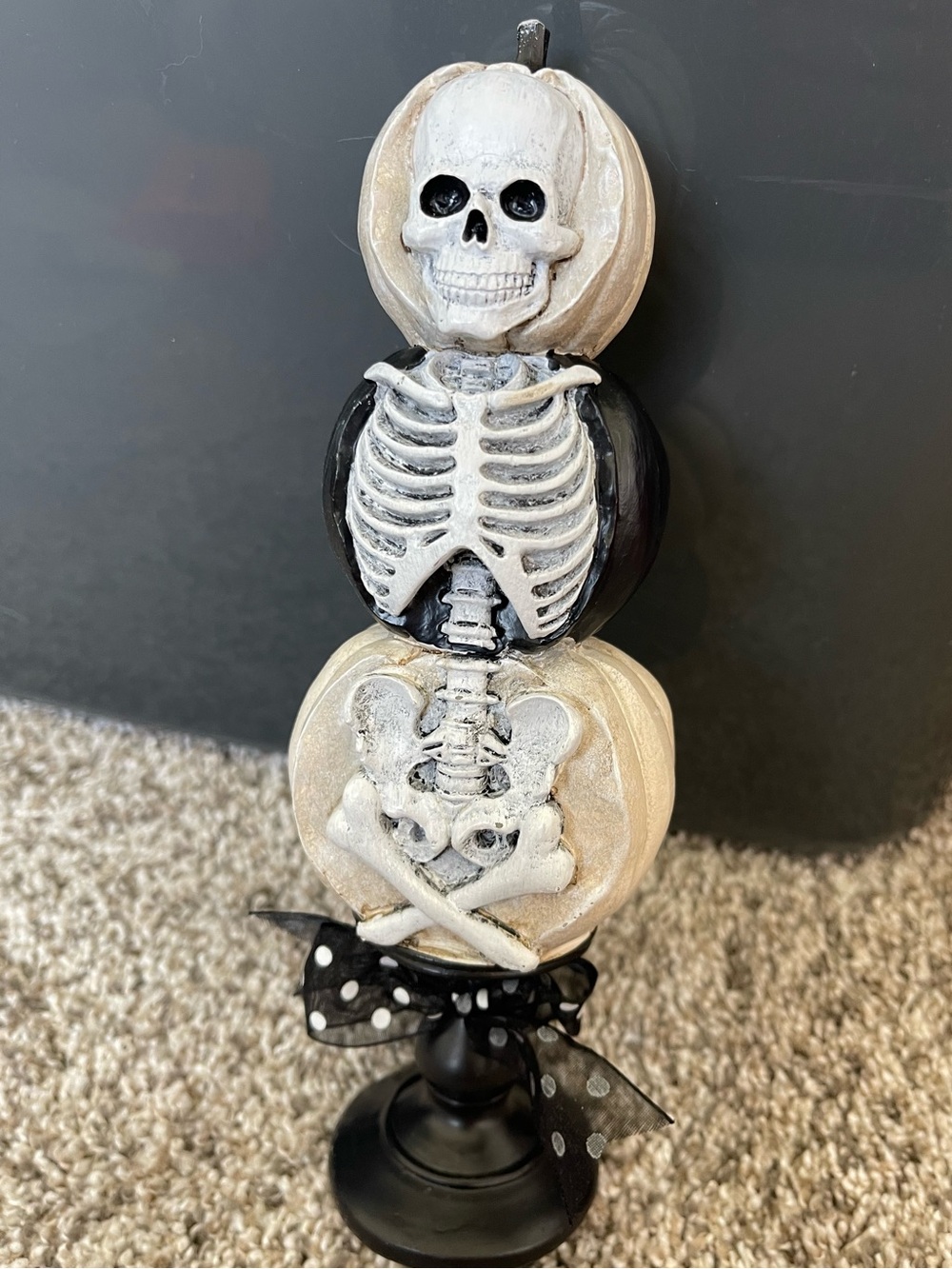 Halloween Stacked Pumpkin Skeleton Table Decor - White and Black